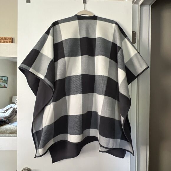 Woolrich Women's Fleece Poncho Cardigan One Size Gray Checkered 31" Length - Picture 5 of 5